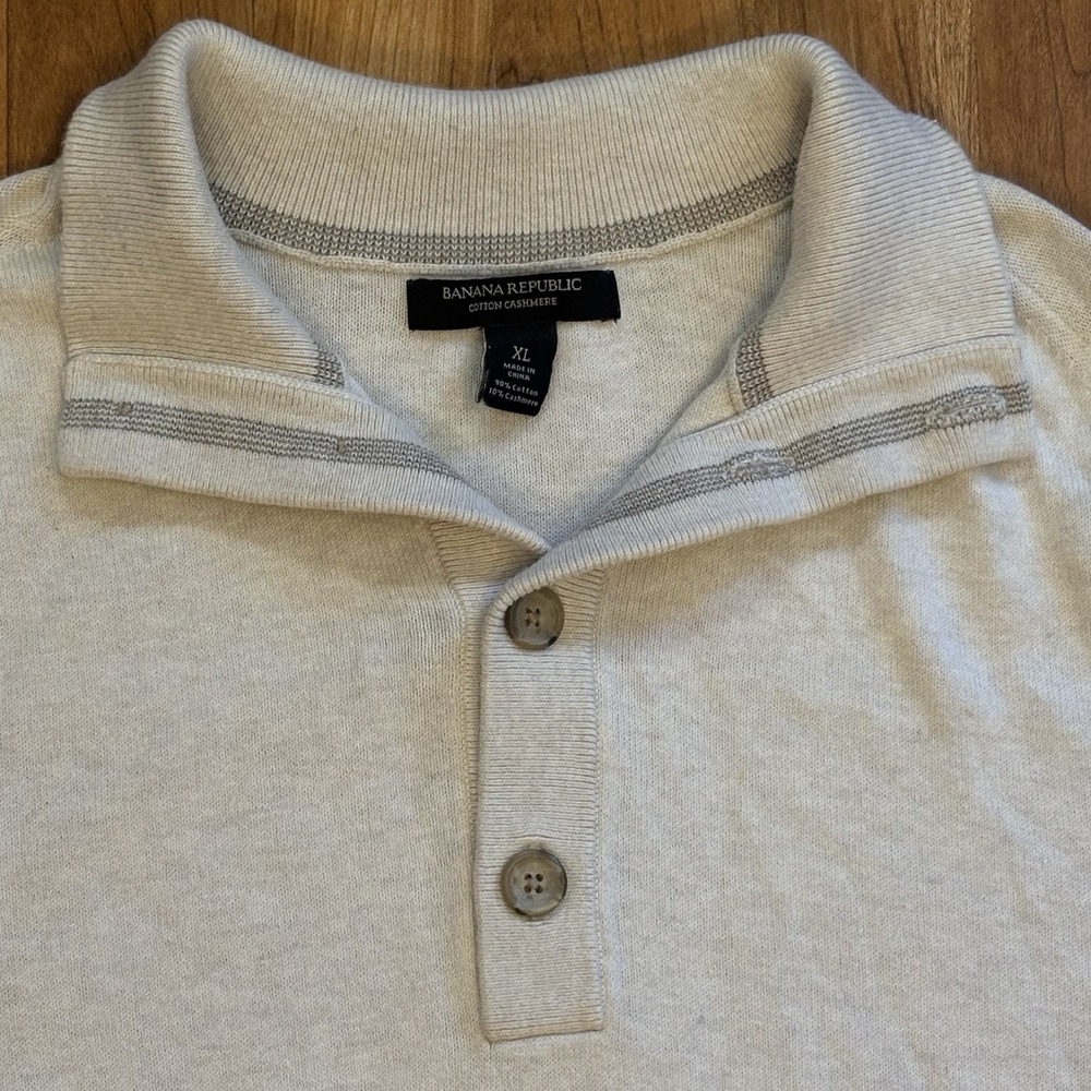 Banana Republic Men's Cotton Cashmere Sweater XL Cream Color Quiet Luxury Cozy‎